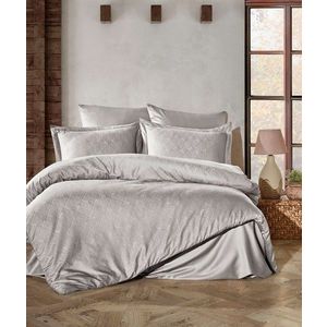 Lenjerie de pat dubla, Harley - Light Grey, Şaheser, Bumbac Satinat imagine