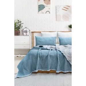 Set cuvertura de pat dubla 3 piese, Alda - Blue, Şaheser, 70% bumbac/30% poliester imagine