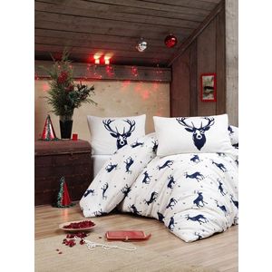 Lenjerie de pat dubla, Geyik - Dark Blue v2, Eponj Home, 65% bumbac/35% poliester imagine