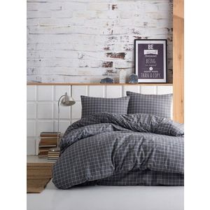 Lenjerie de pat dubla, Mini Kare - Anthracite, EnLora Home, 65% bumbac/35% poliester imagine