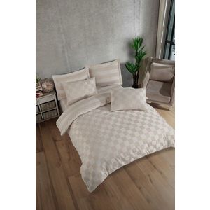 Lenjerie de pat dubla, Kareli Saten - Beige, EnLora Home, 70% bumbac/30% poliester imagine