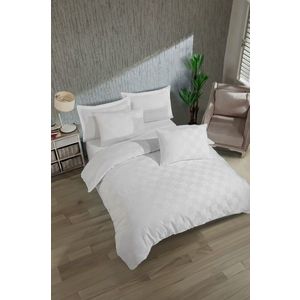 Lenjerie de pat dubla, Kareli Saten - White, EnLora Home, 70% bumbac/30% poliester imagine
