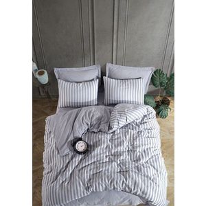 Lenjerie de pat dubla, Road Potlu - Light Grey, EnLora Home, 70% bumbac/30% poliester imagine