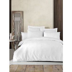 Lenjerie de pat dubla, Water Yollu Saten - White, EnLora Home, 70% bumbac/30% poliester imagine