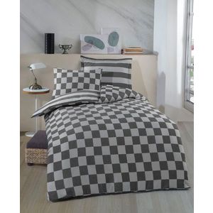Lenjerie de pat pentru o persoana 2 piese, Kareli Saten - Black, EnLora Home, 70% bumbac/30% poliester imagine