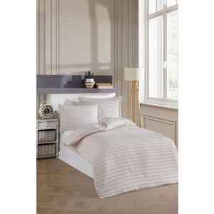 Lenjerie de pat pentru o persoana 2 piese, Water Yollu Saten - Beige, EnLora Home, 70% bumbac/30% poliester imagine