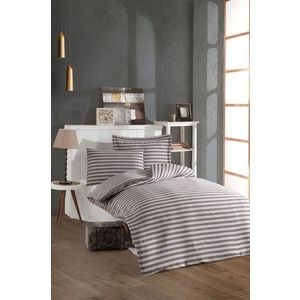 Lenjerie de pat pentru o persoana 2 piese, Water Yollu Saten - Brown, EnLora Home, 70% bumbac/30% poliester imagine
