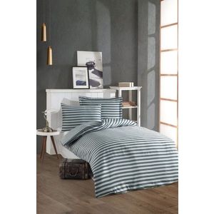 Lenjerie de pat pentru o persoana 2 piese, Water Yollu Saten - Green, EnLora Home, 70% bumbac/30% poliester imagine