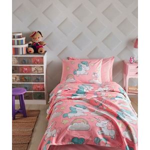 Set cuvertura pique Single, Unicornio - Pink, EnLora Home, Bumbac imagine