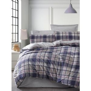 Lenjerie de pat dubla, Ekose - Dark Blue, EnLora Home, 65% bumbac/35% poliester imagine