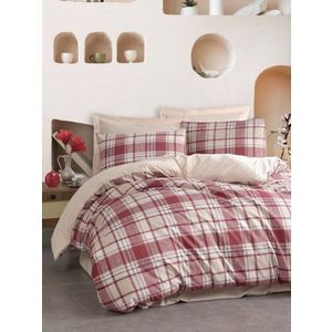 Lenjerie de pat dubla, Ekose - Red, EnLora Home, 65% bumbac/35% poliester imagine