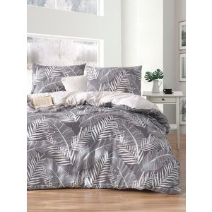 Lenjerie de pat dubla, Palm - Grey, EnLora Home, 65% bumbac/35% poliester imagine