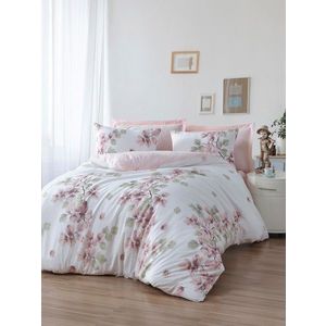 Lenjerie de pat dubla, Spring - White, EnLora Home, 65% bumbac/35% poliester imagine