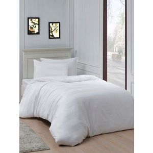 Lenjerie de pat pentru o persoana, Max Yollu Saten - White, EnLora Home, 70% bumbac/30% poliester imagine
