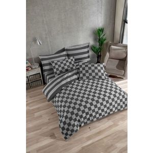 Lenjerie de pat dubla 3 piese, Kareli Saten - Black, EnLora Home, 70% bumbac/30% poliester imagine
