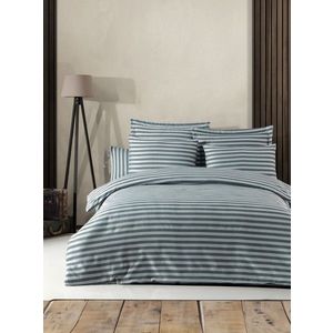 Lenjerie de pat dubla 3 piese, Water Yollu Saten - Green, EnLora Home, 70% bumbac/30% poliester imagine