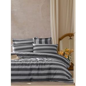 Lenjerie de pat dubla 3 piese, Max Yollu Saten - Black, EnLora Home, 70% bumbac/30% poliester imagine