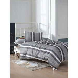 Lenjerie de pat pentru o persoana 2 piese, Dakar - Black, EnLora Home, 70% bumbac/30% poliester imagine