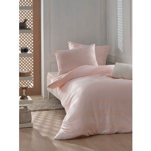 Lenjerie de pat pentru o persoana 2 piese, Max Yollu Saten - Powder, EnLora Home, 70% bumbac/30% poliester imagine