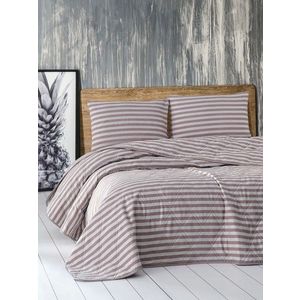 Cuvertura matlasata dubla, Water Yollu Saten - Brown, EnLora Home, 70% bumbac / 30% poliester imagine