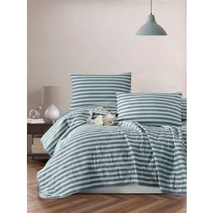 Cuvertura matlasata dubla, Water Yollu Saten - Green, EnLora Home, 70% bumbac / 30% poliester imagine