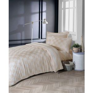 Lenjerie de pat pentru o persoana, Kareli Saten - Beige, EnLora Home, 70% bumbac/30% poliester imagine