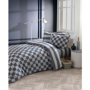 Lenjerie de pat pentru o persoana, Kareli Saten - Black, EnLora Home, 70% bumbac/30% poliester imagine
