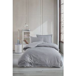 Lenjerie de pat pentru o persoana, Water Yollu Saten - Light Grey, EnLora Home, 70% bumbac/30% poliester imagine