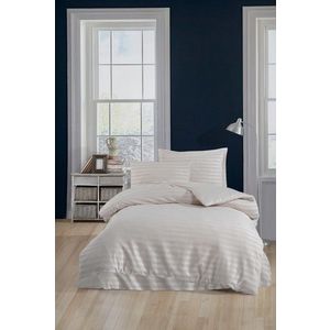 Lenjerie de pat pentru o persoana, Water Yollu Saten - Beige, EnLora Home, 70% bumbac/30% poliester imagine
