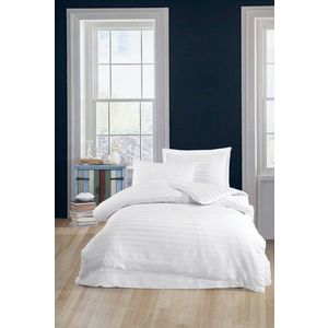 Lenjerie de pat pentru o persoana, Water Yollu Saten - White, EnLora Home, 70% bumbac/30% poliester imagine