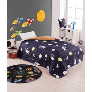 Lenjerie de pat pentru o persoana 2 piese, Astron - Dark Blue, EnLora Home, 65% bumbac/35% poliester imagine