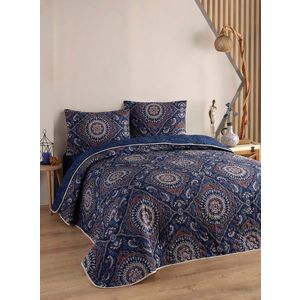 Cuvertura matlasata dubla, Varak - Dark Blue, EnLora Home, 65% bumbac/35% poliester imagine