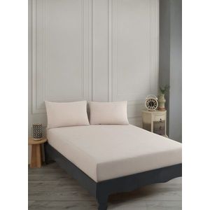 Set de pat dublu (cearceaf cu elastic si perne) 3 piese, Road Potlu - Beige, EnLora Home, 70% bumbac/30% poliester imagine