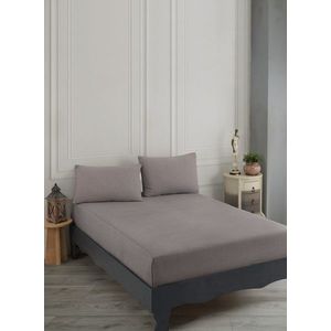Set de pat dublu (cearceaf cu elastic si perne) 3 piese, Road Potlu - Brown, EnLora Home, 70% bumbac/30% poliester imagine