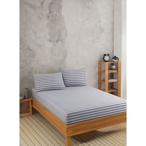 Set de pat dublu (cearceaf cu elastic si perne) 3 piese, Water Yollu Saten - Light Grey, EnLora Home, 70% bumbac/30% poliester imagine