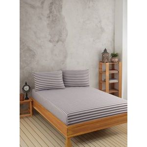 Set de pat dublu (cearceaf cu elastic si perne) 3 piese, Water Yollu Saten - Brown, EnLora Home, 70% bumbac/30% poliester imagine