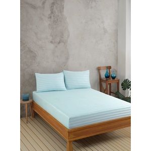 Set de pat dublu (cearceaf cu elastic si perne) 3 piese, Water Yollu Saten - Mint, EnLora Home, 70% bumbac/30% poliester imagine