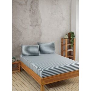 Set de pat dublu (cearceaf cu elastic si perne) 3 piese, Water Yollu Saten - Green, EnLora Home, 70% bumbac/30% poliester imagine