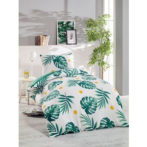 Lenjerie de pat pentru o persoana 2 piese, Monstera - Green, Eponj Home, 65% bumbac/35% poliester imagine