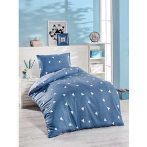 Lenjerie de pat pentru o persoana 2 piese, Üçgen - Blue, Eponj Home, 65% bumbac/35% poliester imagine
