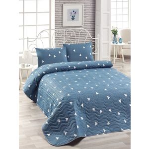 Set cuvertura de pat dubla 3 piese, Üçgen - Blue, Eponj Home, 65% bumbac/35% poliester imagine