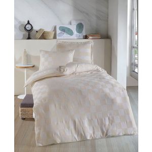 Lenjerie de pat pentru o persoana 2 piese, Kareli Saten - Beige, EnLora Home, 70% bumbac/30% poliester imagine