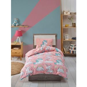 Lenjerie de pat pentru o persoana 2 piese, Unicornio - Pink, EnLora Home, 65% bumbac/35% poliester imagine