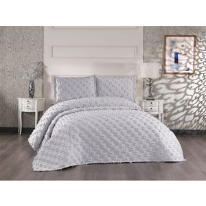Set cuvertura de pat dubla 3 piese, Hayal - Grey, Whitney, Tesatura Chenille imagine