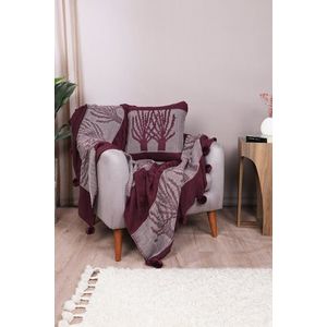 Set patura si perna Single Tricot 130x170 cm, 45x45 cm, Ponpon Tree - Claret Red, Evlen Home - Bedroom, Acril imagine