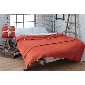 Patura Double, Pom Pom - Tile Red, Dolce Bonita Home, 60% bumbac/30% acril/10% poliester imagine