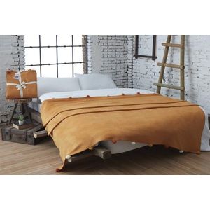 Patura Single, Pom Pom - Mustard, Dolce Bonita Home, 60% bumbac/30% acril/10% poliester imagine