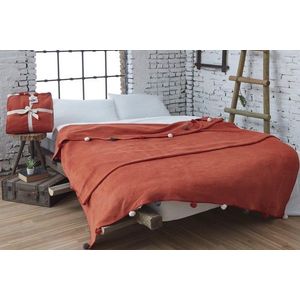 Patura Single, Pom Pom - Tile Red, Dolce Bonita Home, 60% bumbac/30% acril/10% poliester imagine