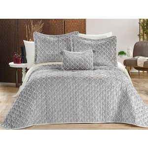 Set cuvertura de pat dubla 3 piese, Brillance - Grey, Dowry World, Catifea imagine