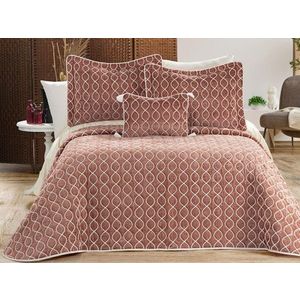 Set cuvertura de pat dubla 3 piese, Brillance - Dusty Rose, Dowry World, Catifea imagine
